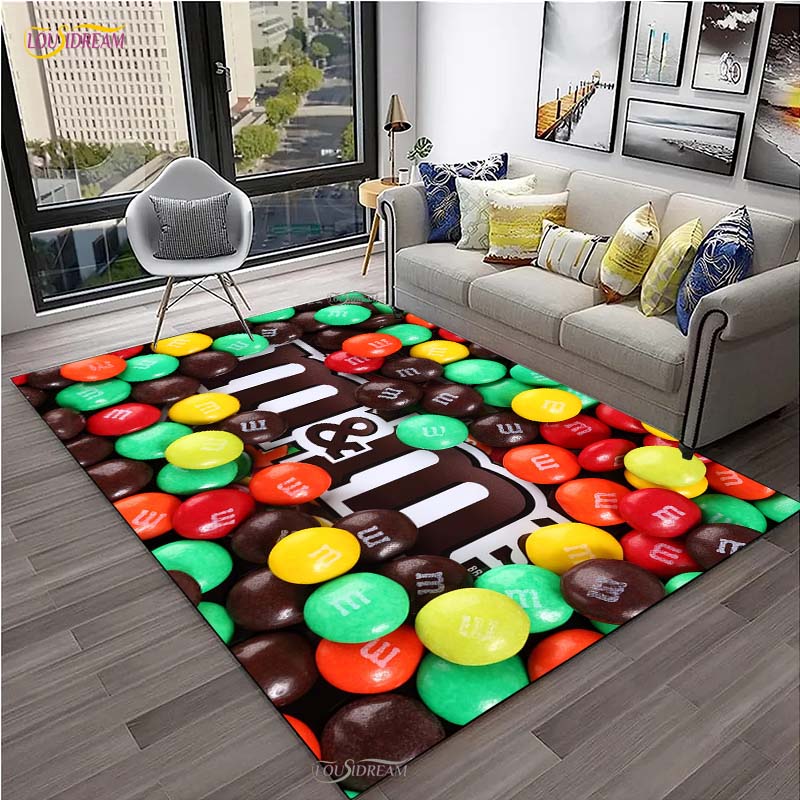 M&M Sweet Cartoon Kawaii Cute Carpet for Living Room Bedroom decor Yoga Area Rug Kitchen Unslip Floor Mat Alfombra Birthday gift