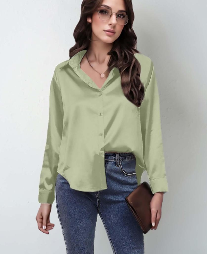 23 Colors Satin Long Sleeve Women's Shirt with Lapel - European & American Style