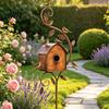 Estación de Pájaros Rústica Casa de Metal Estacas para Jardín, Decoración Comedero, Regalo Resistente a la Intemperie para Amantes Decoración de Arte en Hierro Césped Exterior Jardín Macizo Decoración Salvaje