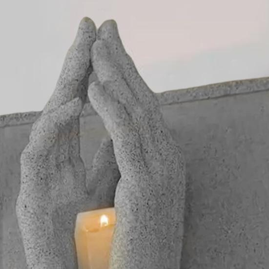 Portacandela Mano in Preghiera Materiale Resina Simbolo di Fede Emozione Calore Speranza Portacandela Accento Domestico Pacifico