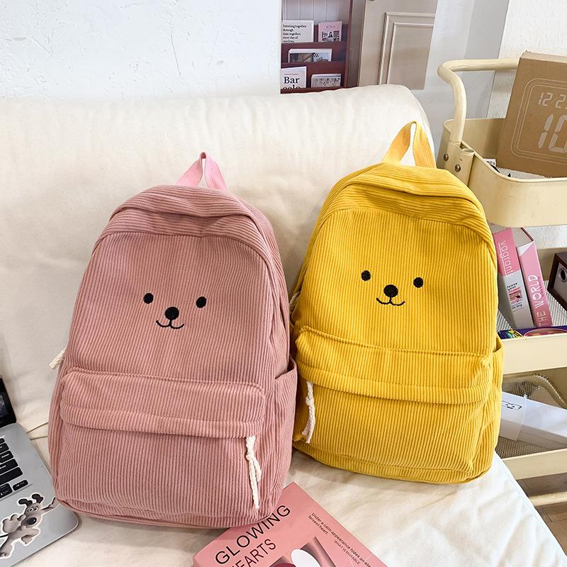 Schoolbag Autumn New Velvet Backpack Japanese Cute Bear Corduroy Schoolbag Female Large-capacity Primary and Secondary School Schoolbag
