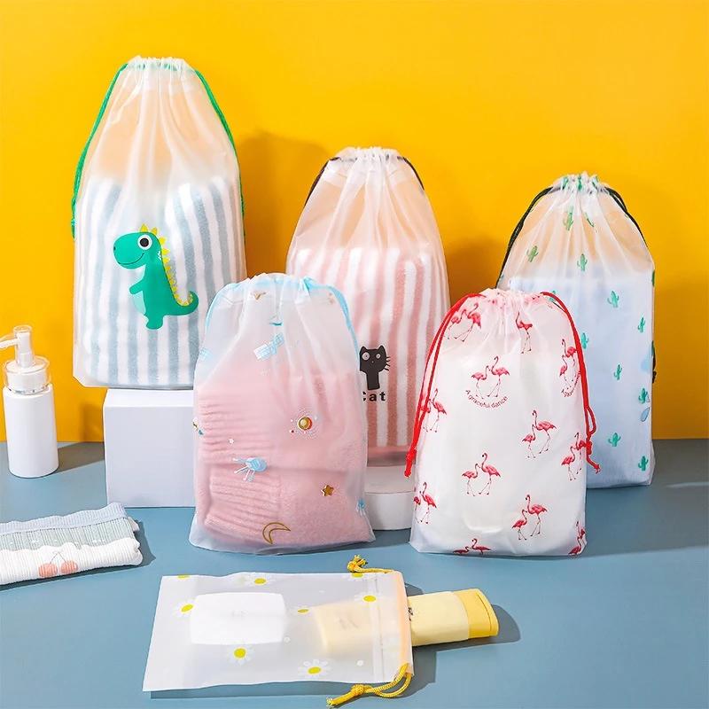 3pcs/set Cartoon Drawstring Storage Bags Travel Shoes Clothes Towel Cosmetic Portable Waterproof Organizer Toiletry String Bags