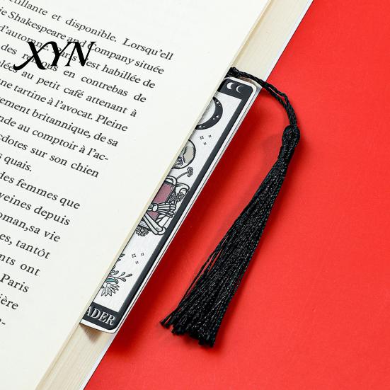 Skull Pattern Bookmark Tarot Card Bookmark, Stainless Steel Skeleton Page Marker, Thin High-definition Printed Metal Book Mark for Students