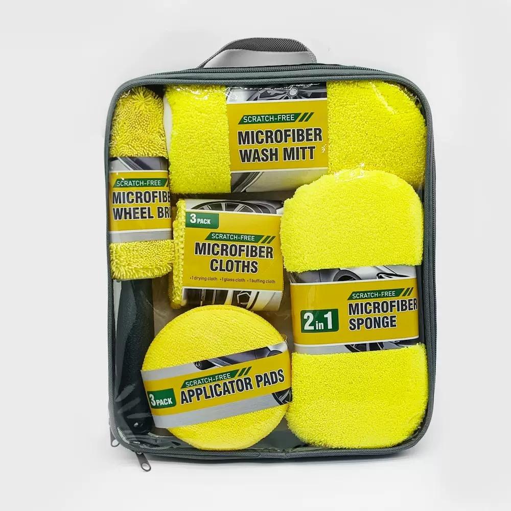Eco-Friendly PVC Microfiber Brushes Cleaning Kit Plastic Wax Detailing Tools оранжевый