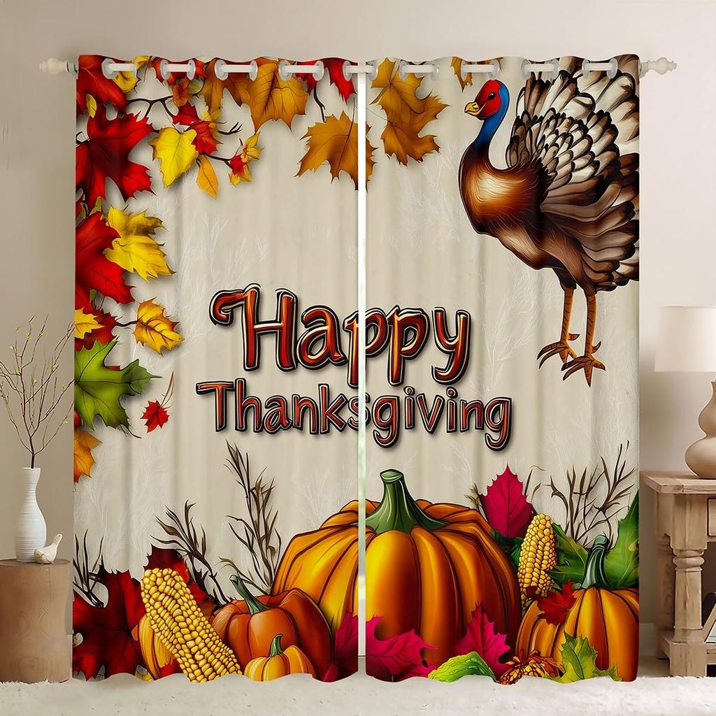 Rustikales Thanksgiving Truthahn Vorhang Glücklicher Herbst Alle Vorhänge Herbsternte Schlafzimmer Bauernhof Kürbis Fenster Verdunkelnd Polyester Ideal Für Schlafbereich
