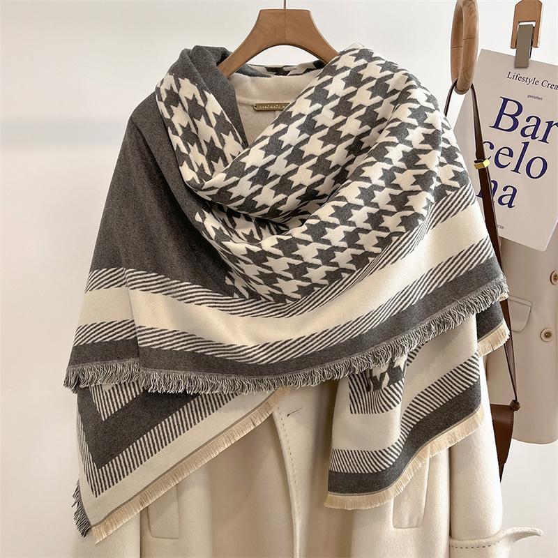 Winter Thick Warm Double Cashmere Scarf Shawl For Women Fashion Lady Long Camellia Temperament Blanket Bandana
