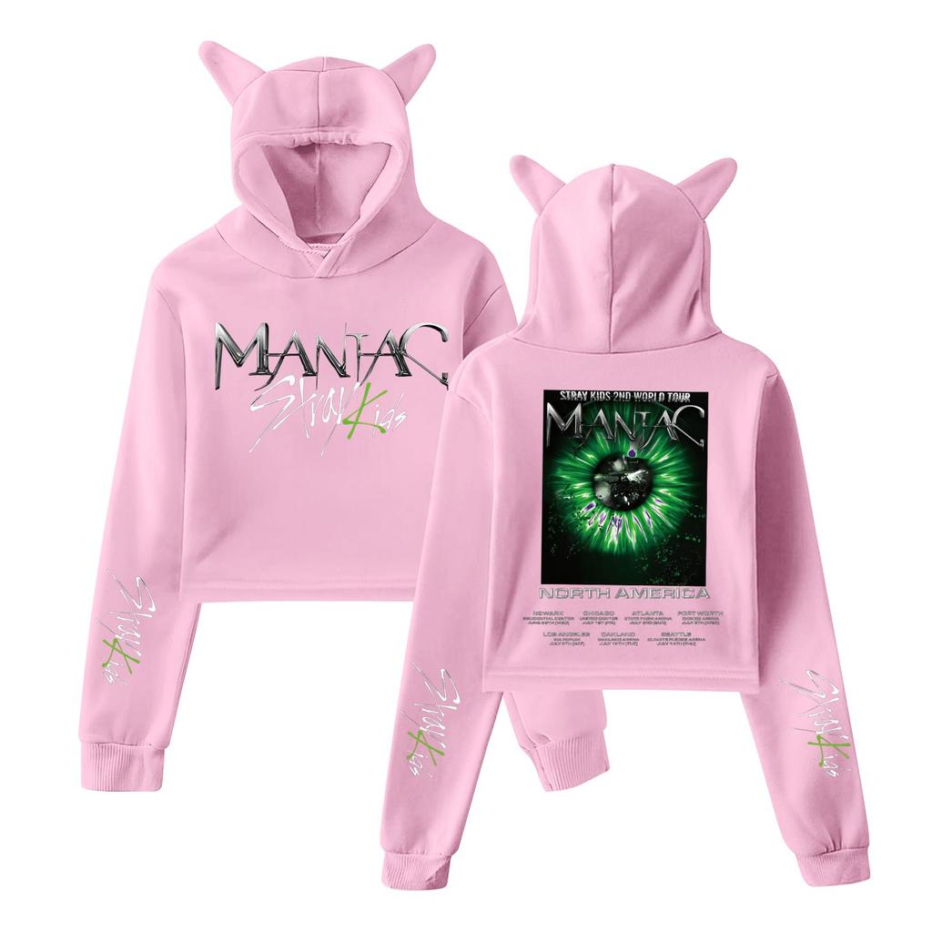 Stilvolles Damen-Kapuzenpullover-Sweatshirt mit Stray Kids-Aufdruck, trendiges langärmeliges Oberteil.