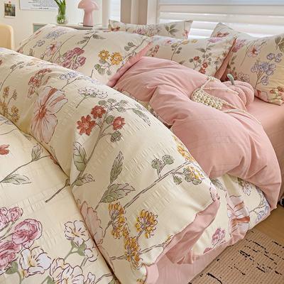 Flowers Bedding Set with Pillowcase Bed Sheet Single Full Size Bed Linen Washed Cotton Duvet Cover Set Queen/King Double Size