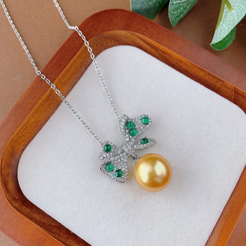 Pearl Set Earrings Needle Necklace Bow Pearl Design Temperament Premium Women'S