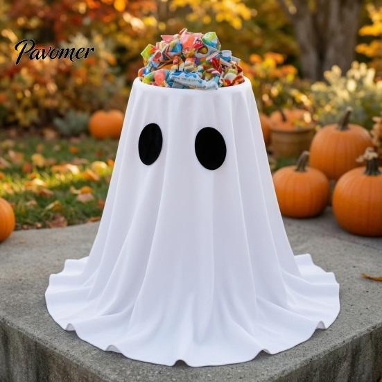Ghost Fabric Decoration Halloween Candy Bowl, Adjustable Height Large Holder, Trick or Bowl for Party Treat Standing Storage Dish Porch Lawn