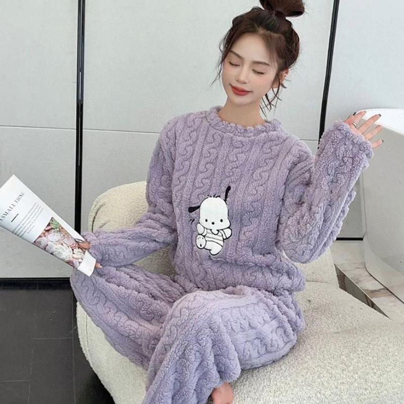 Thermal Fur Suit Women's Coral Fleece Pajamas Plus Velvet Thickened Sweet and Cute Warm DOG Long-sleeved Homewear Suit