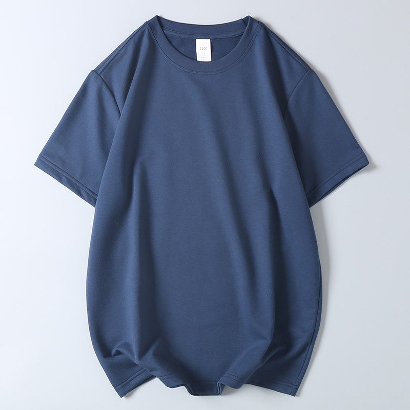 Export Export Orders! 220G Combed Cotton Sweater Short Sleeve T-shirt Summer Men's Pure Color Crew Neck Casual Half Sleeve