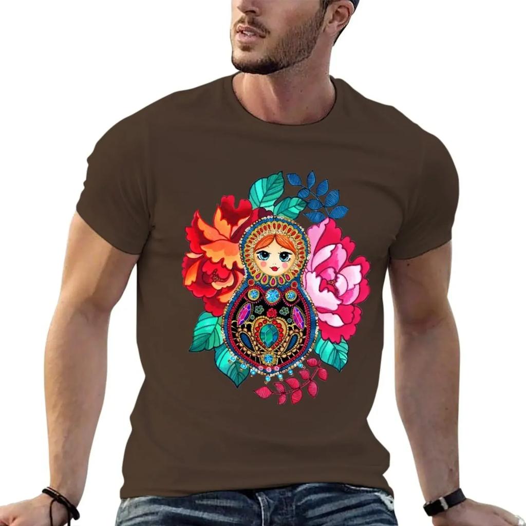 Summer Harajuku Custom T Shirt Heavyweight Informal New Arrival Matryoshka Jewel, Tatoo Designsweat Short Vintage Sleeve Tee