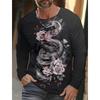 Spring and Autumn Round Neck 3D Snake Pattern Printed Top Fashionable Casual Long Sleeved Men's T-shirts