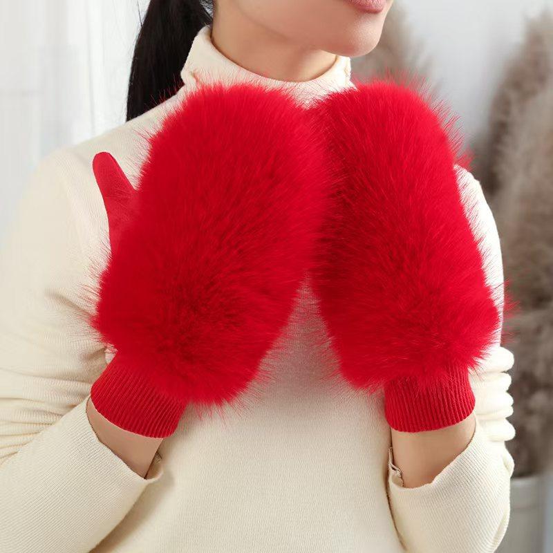 Women's Winter Warm Faux Fox Fur Gloves from Russia