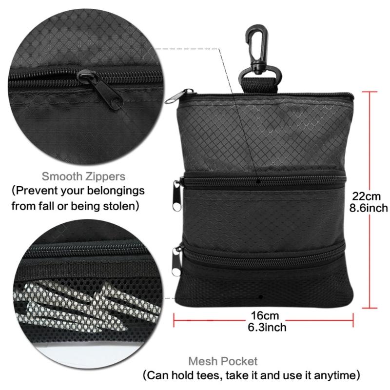 3-Layers Zipper Golf Bag Golf Tee Bag Pouch Bag Golf Balls Holder Bag Golf Balls Pouch Bag Golf Storage Handbag Pocket