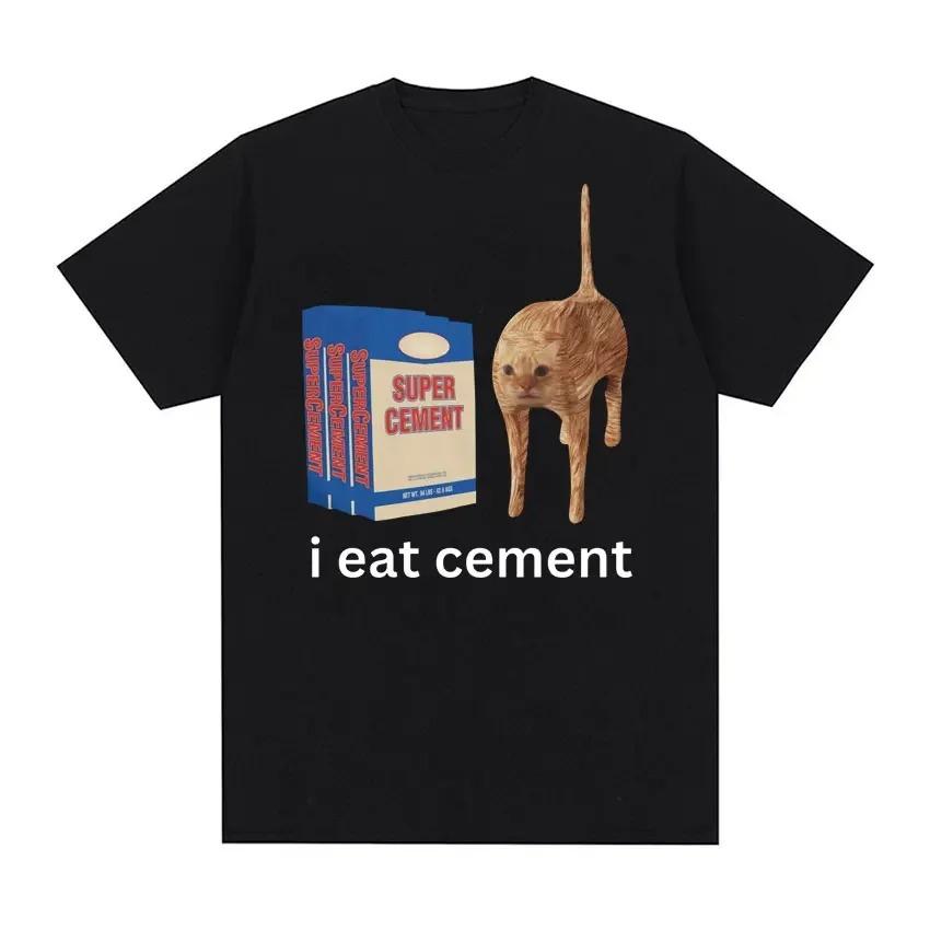 I Eat Cement Cursed Cat Funny Meme T Shirt Mens Fashion Humor Short Sleeve T Shirts Female Tshirt Tops Graphic T Shirts Y2K