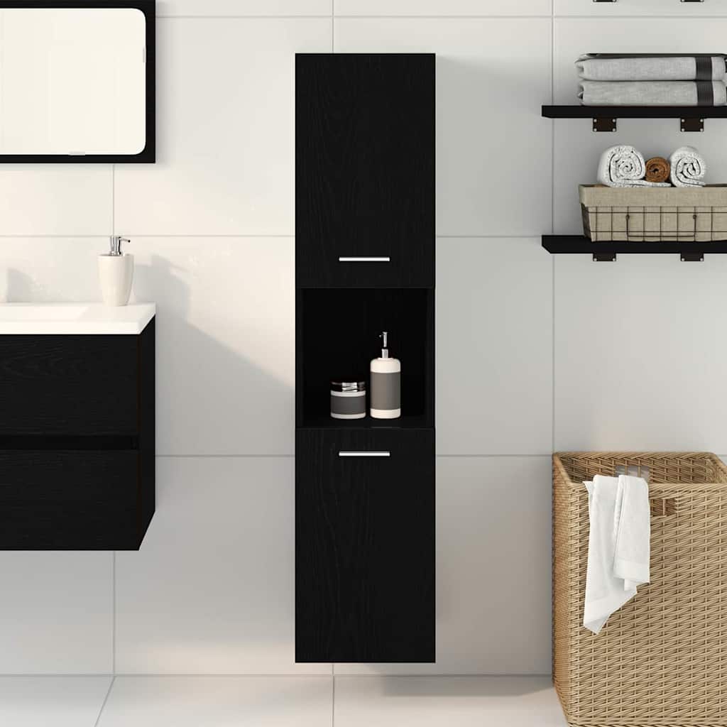 Bathroom Cabinet with Door Black Oak Effect 30 x 30 x 130 cm