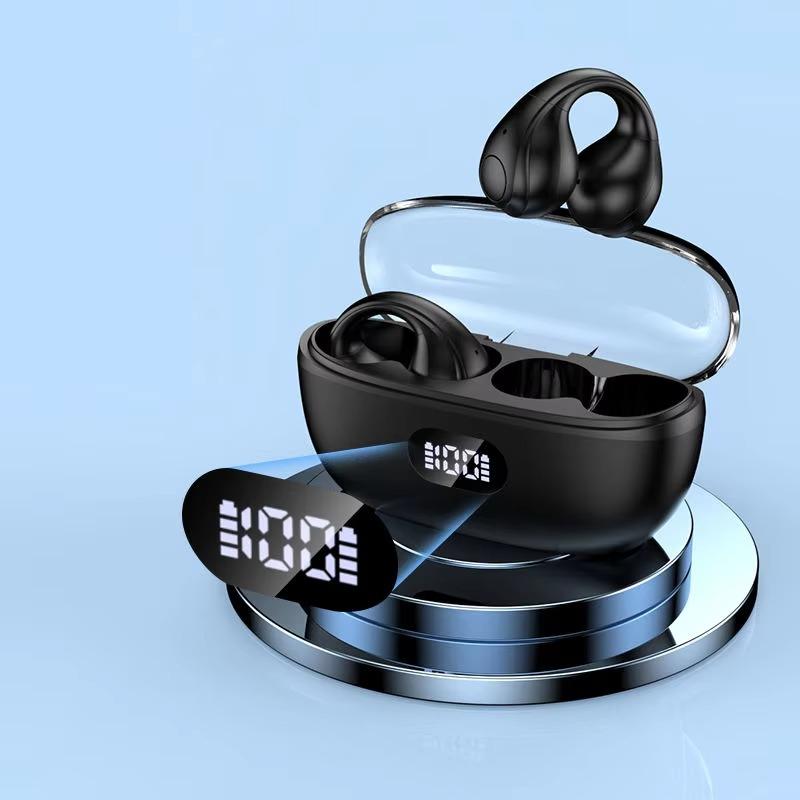 Transparent Warehouse Ear Clip Bluetooth Headset with Digital Display Noise Reduction Bone Conduction Earphones