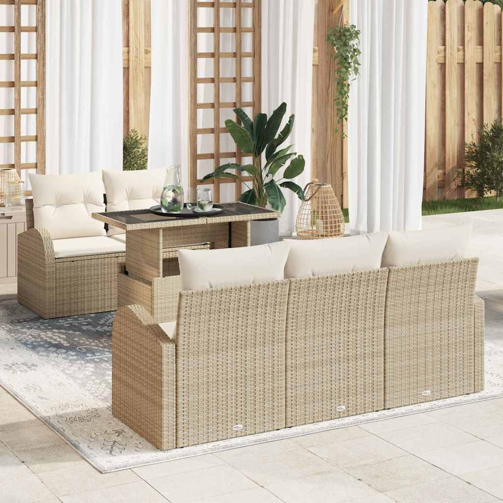 Garden Sofa Set with Cushions 6 pcs Beige Poly Rattan