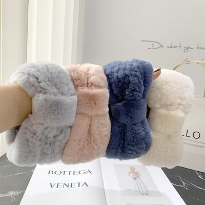 Damen Luxus Winter 100% Rexkaninchenfell gestricktes elastisches Stirnband hohe Qualität echtes Fell Haarband Mode Rexkaninchenfell Schal