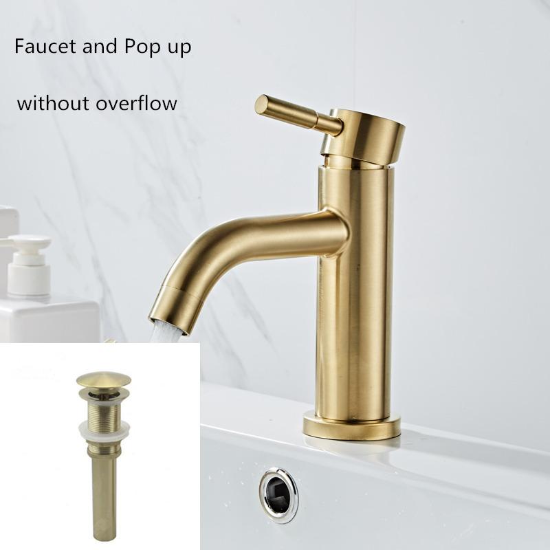 Bathroom Faucet Solid Brass Bathroom Basin Faucet Cold And Hot Water Mixer Sink Tap Single Handle Deck Mounted Brushed Gold Tap