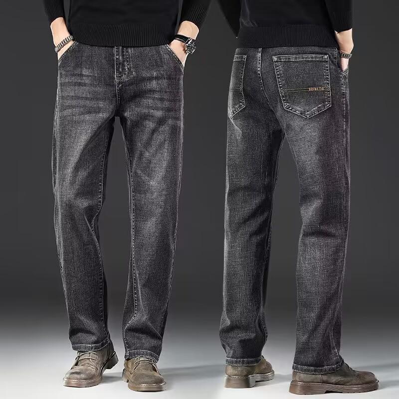 Winter Fleece Herren Jeans Klassisch Locker Gerade Warm Verdickt Hosen Business Casual Samt Elastisch Denim Hosen Übergröße 42 44