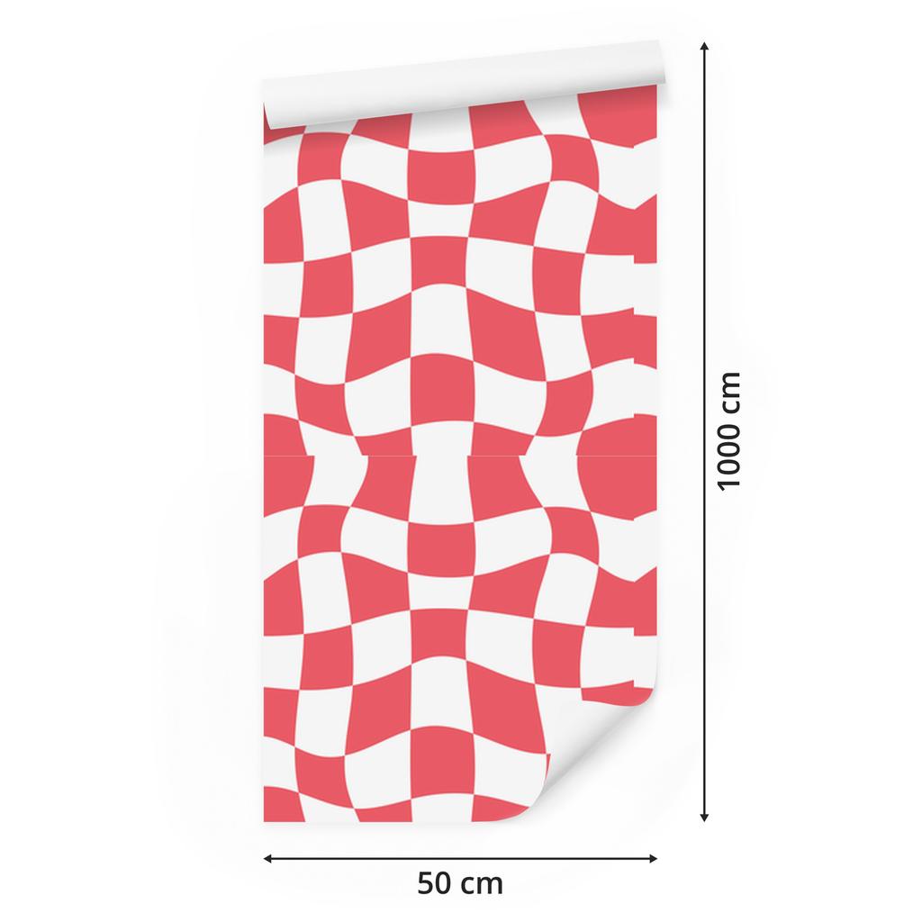Wallpaper Casual Checkerboard Coral for Living Room and Bedroom 50x1000