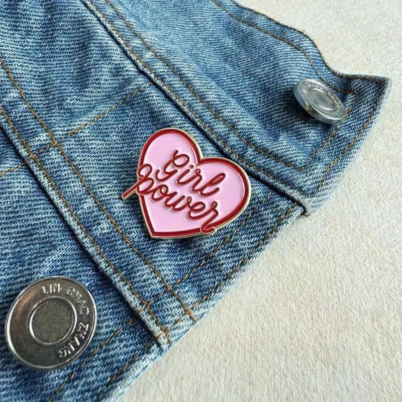 1pc 'Girl Power' Pink Heart Enamel Pin For Girls, Feminine Motivation Metal Badge, Fashion Accessory, Elegant Style Brooch