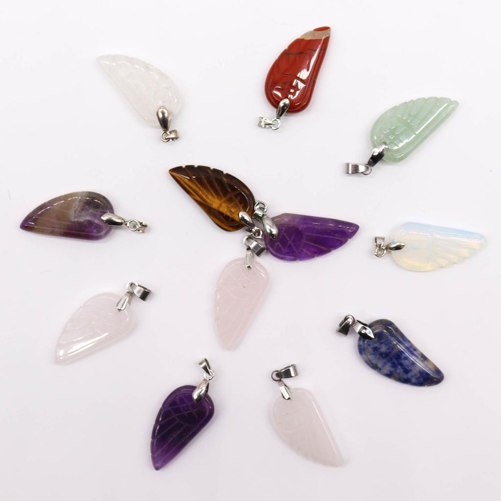 Gemstone Angel Wing Pendants 12 Pack 28x15mm