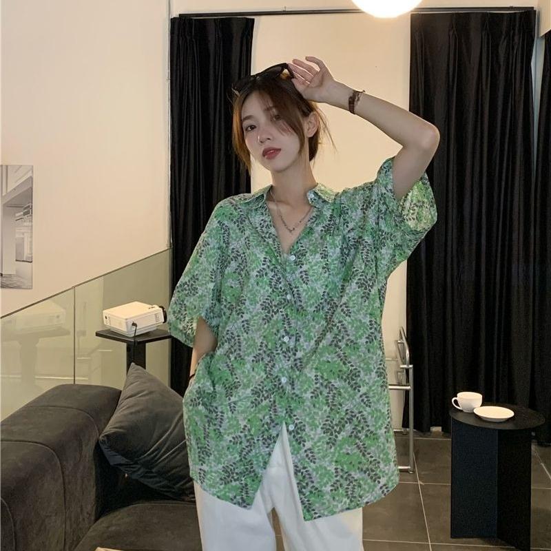 Printed Style Women's Shirts Loose Turndown Collar Single Breasted Ladies Short Sleeved Blouse Summer Fashionable Casual Famale Top