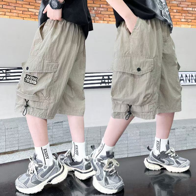 Boys' Summer Shorts Cropped Pants Quick Drying Pants Children's Boys' Work Pants Ice Silk Thin Style