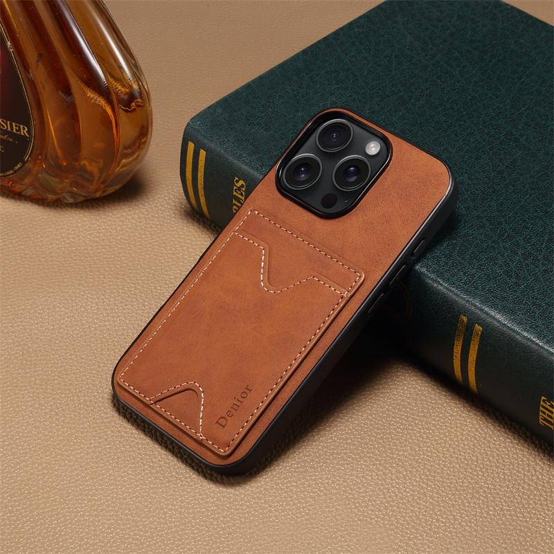 

Luxury Wallet Phone Case Card Holder Leather Stand Pocket Cover For iPhone 17E 17 Pro Max 16 Pro Max 16Plus 16Pro 16E Back Cover For iPhone 17Pro Max коричневий