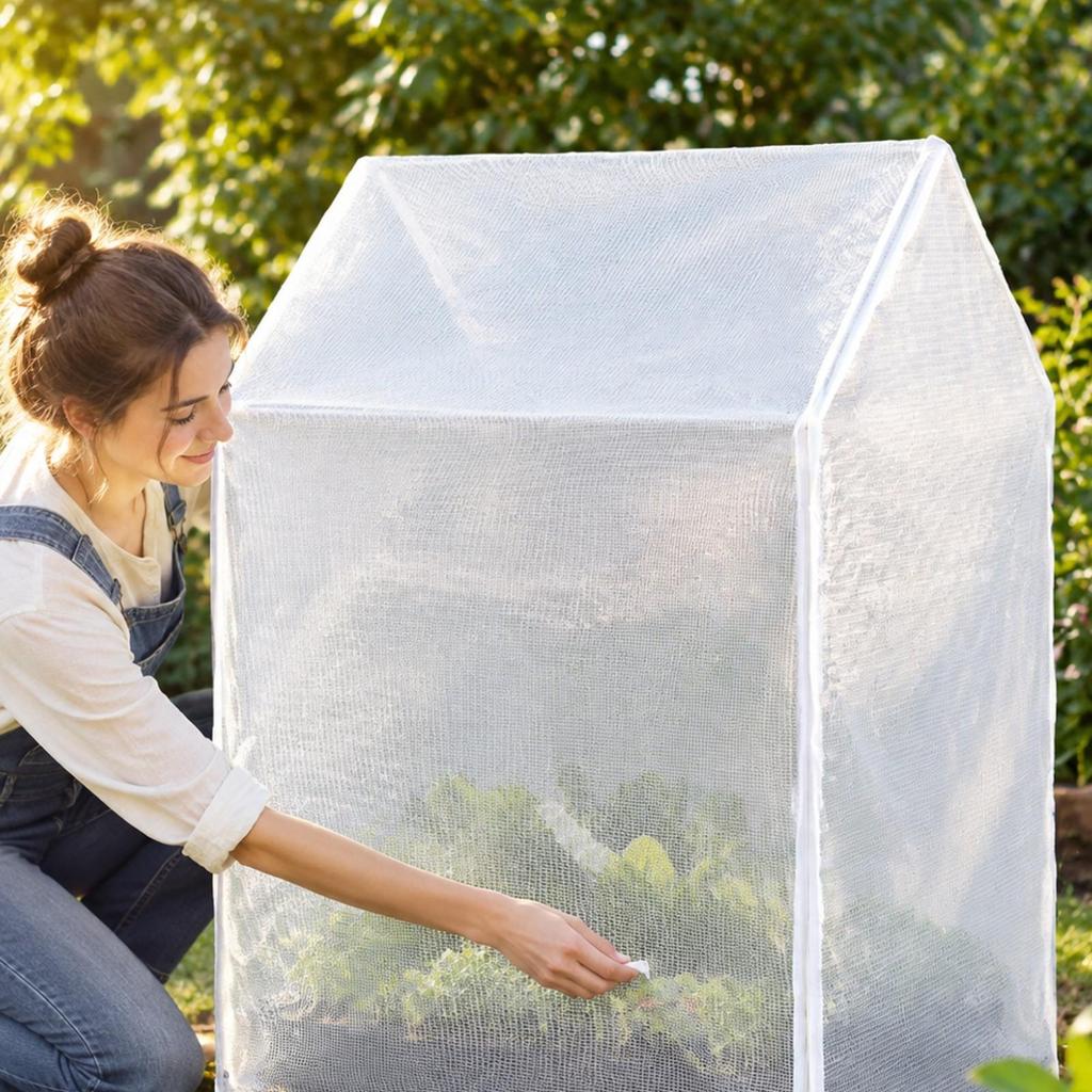 Mesh PVC Cover Greenhouse Warmth Retaining Tubulars Frame Zippered Access for Balcony,
