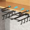 Space Saving Kitchen Organizer: Under Cabinet Hanging Rack with Hooks for Towels Cutting Boards & Pot Lids