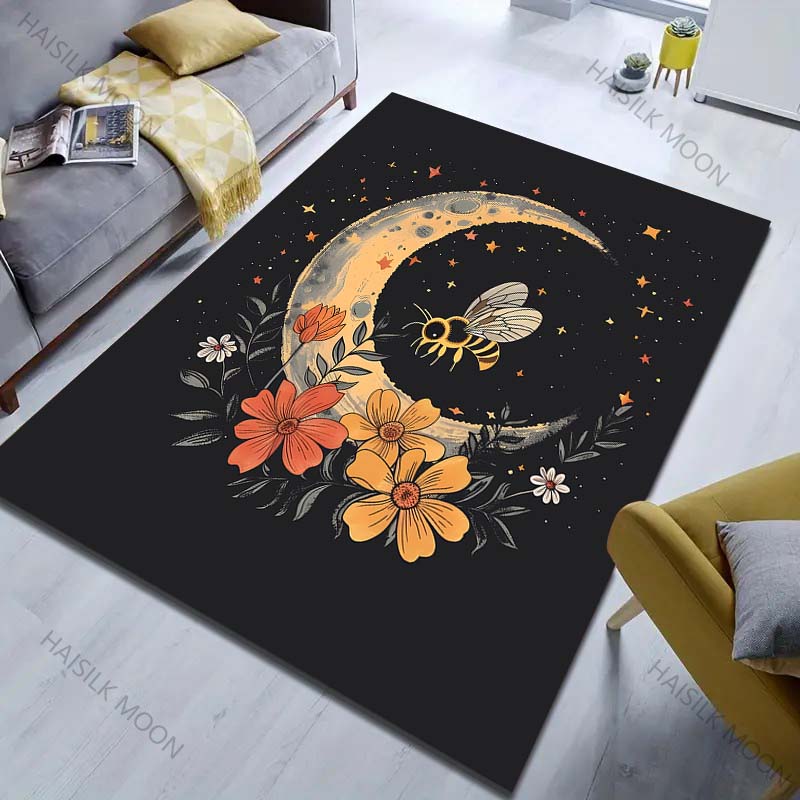 Bee and Moon Divination Print Carpet for Living Room Bedroom Bedside Sofa Table Floor Mat  Large Size Home Area Rug Decoration