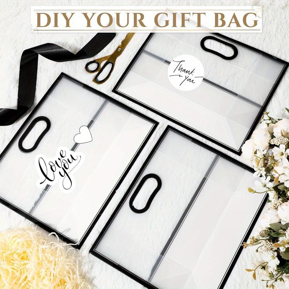 5pcs Plastic Gift Bags with Handle and Ribbon Clear Treat Bags Reusable Thank You Gift Bags Party Favors Bags Gift Wrap Bag