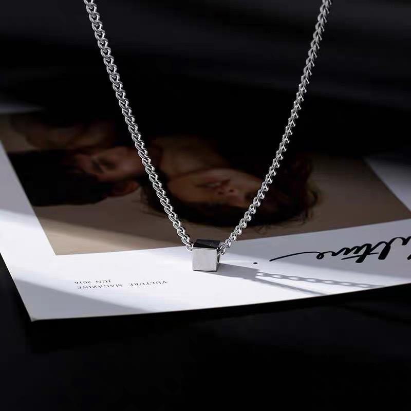 Men's Durable Titanium Steel Cuban Chain Necklace with Zircon Pendant