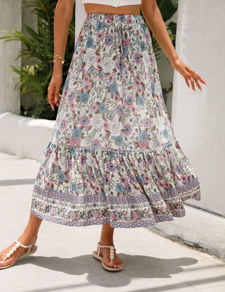Bohemian Rayon Lace Spliced Long Dress for Beach Vacations
