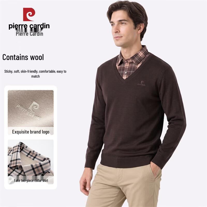 Pierre Cardin Men's Faux Two-Piece Fleece-Lined Wool-Blend Sweater
