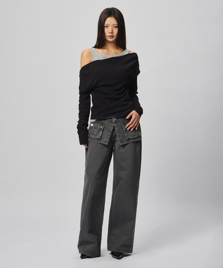 Beodeonteu Garment Dyed Multi-Pocket Layered Pants [Charcoal]