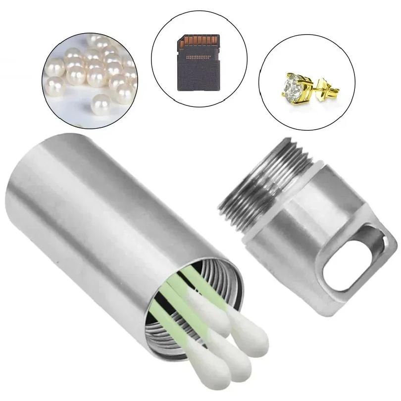 Contenitore portatile per pillole in acciaio inossidabile 304 impermeabile Mini sigillato Contenitore per piccole parti di utensili Bottiglia per riporre gli utensili con portachiavi