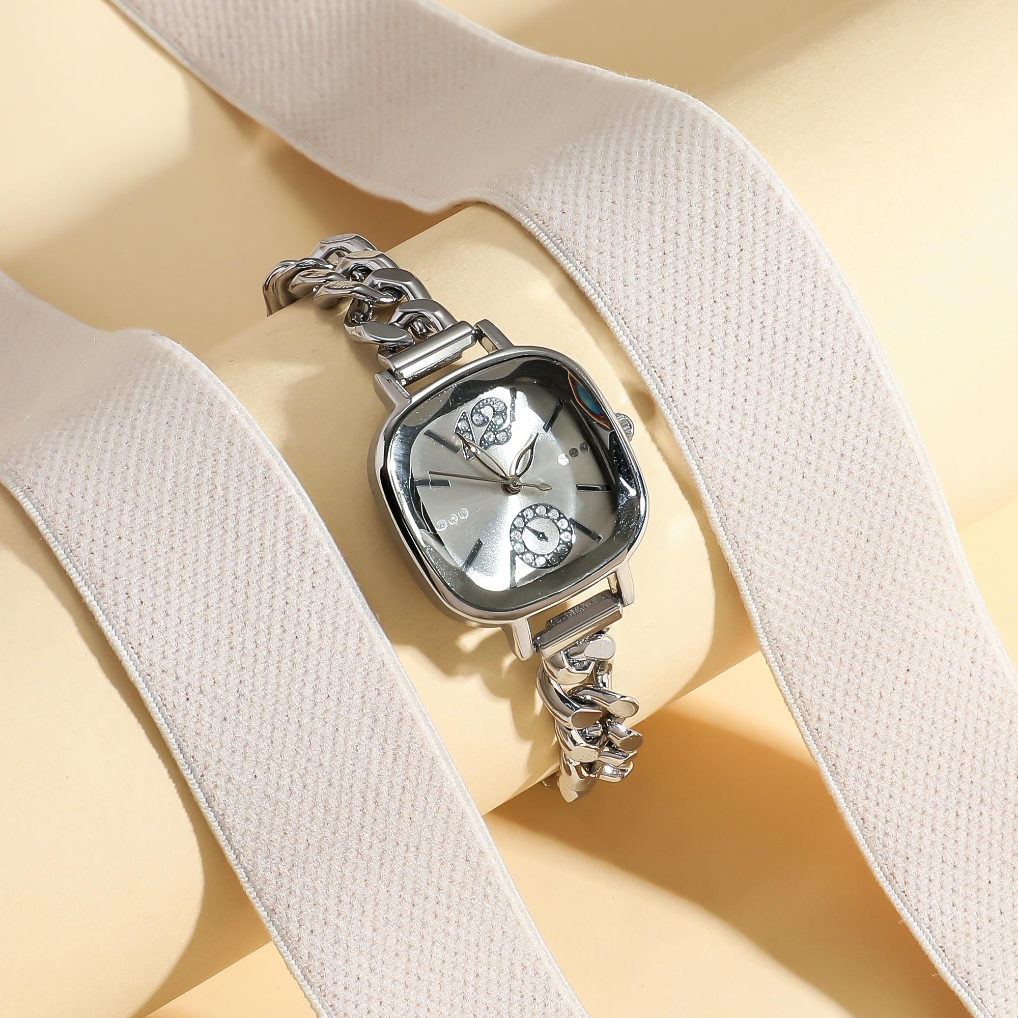 

Женские часы в стиле легкой роскоши с квадратным циферблатом и стальным браслетом на застежке, кварцевые.