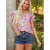 US Shiying Retro V Neck Pullover Top Women 2025 Summer New Flower Frill Short Sleeve T-shirt