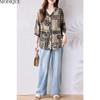MODIQUE Spring Summer Plus Size New Women Loose Vintage Print Blouse Shirts Female Casual Folk Oversize Short Sleeve V-Neck Top