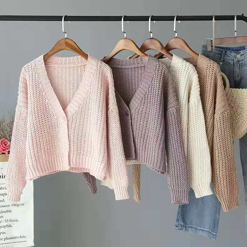 1011 Spring Women's New Product Retro Style Solid Color One Button Loose V-Neck Knitted Cardigan Sweater Women's Jacket