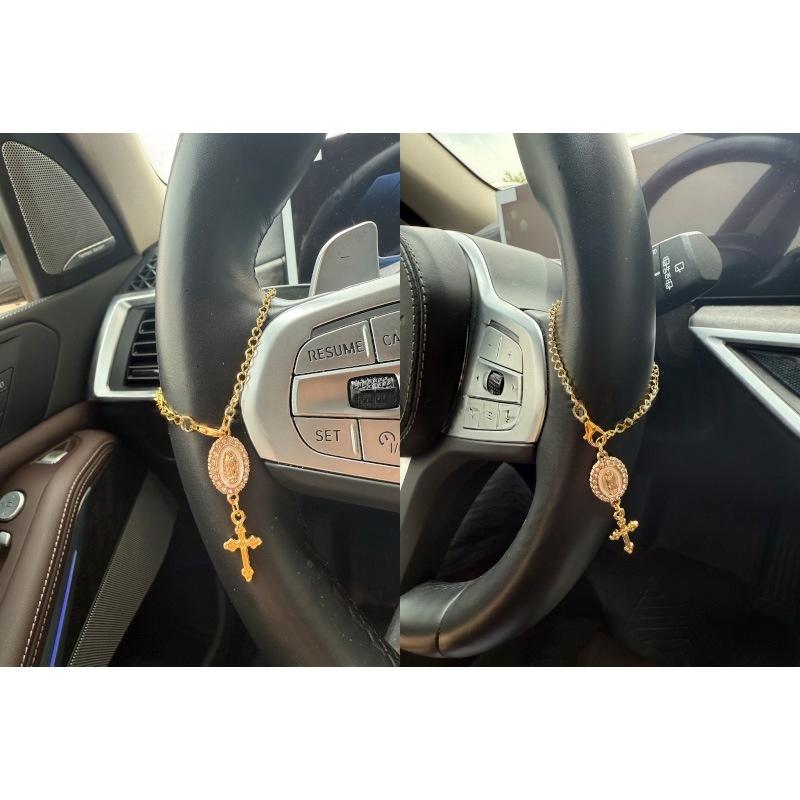 1Pcs Jewelry Decoration Cross Catholic Steering Wheel Charm Accessory Keychain Unique Design Car Ornament