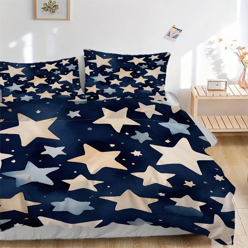 3pcs Starry Night Sky Design Quilt Cover Set (1 Quilt Cover + 2 Pillowcases Without Pillow Core)