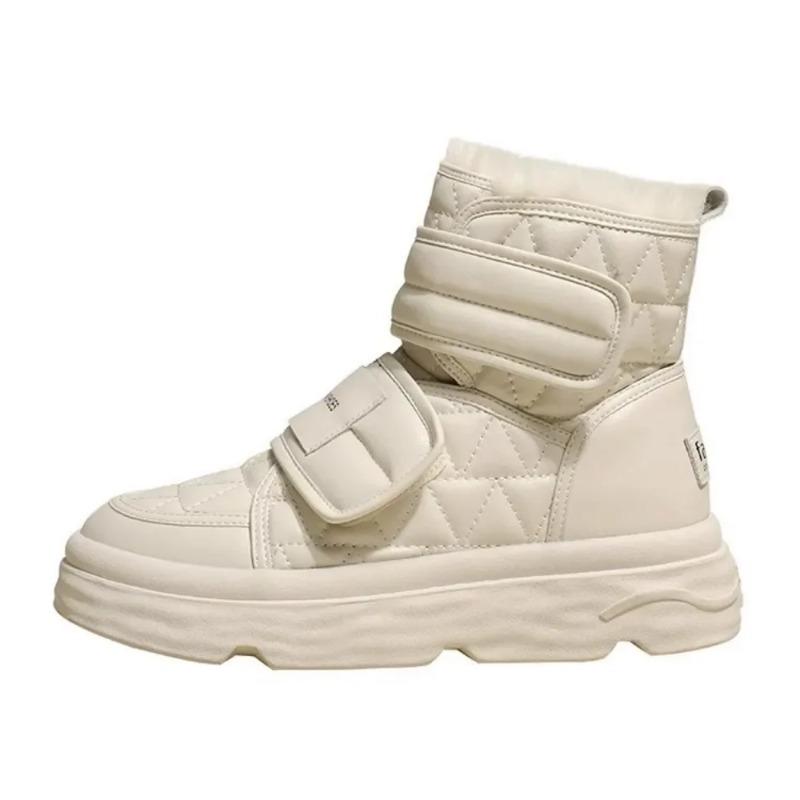 Fashion Fur White Boots Women Padded Cotton Shoes Winter Warm Pu Leather Snow Boots Footwear Thick Bottom Plush Short Ankle Boots