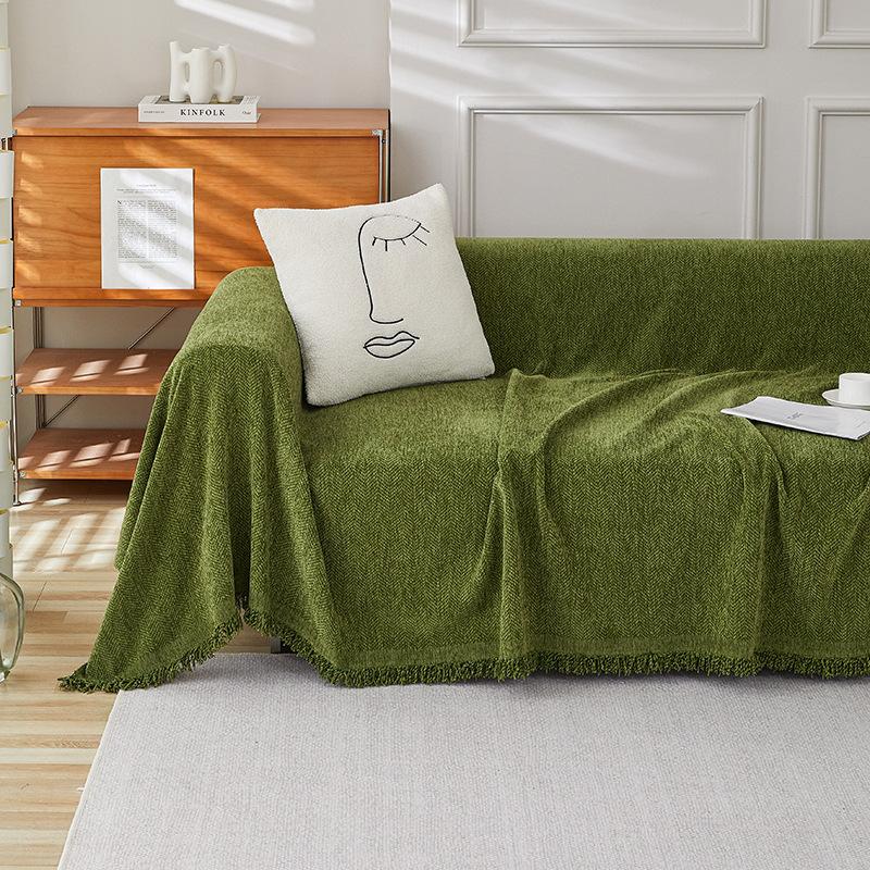 

Modern Chenille Sofa Towel Herringbone Pattern Solid Color Sofa Cushion Skin-Friendly Anti-Wrinkle Multi-Purpose Machine Sand Washing 90x180